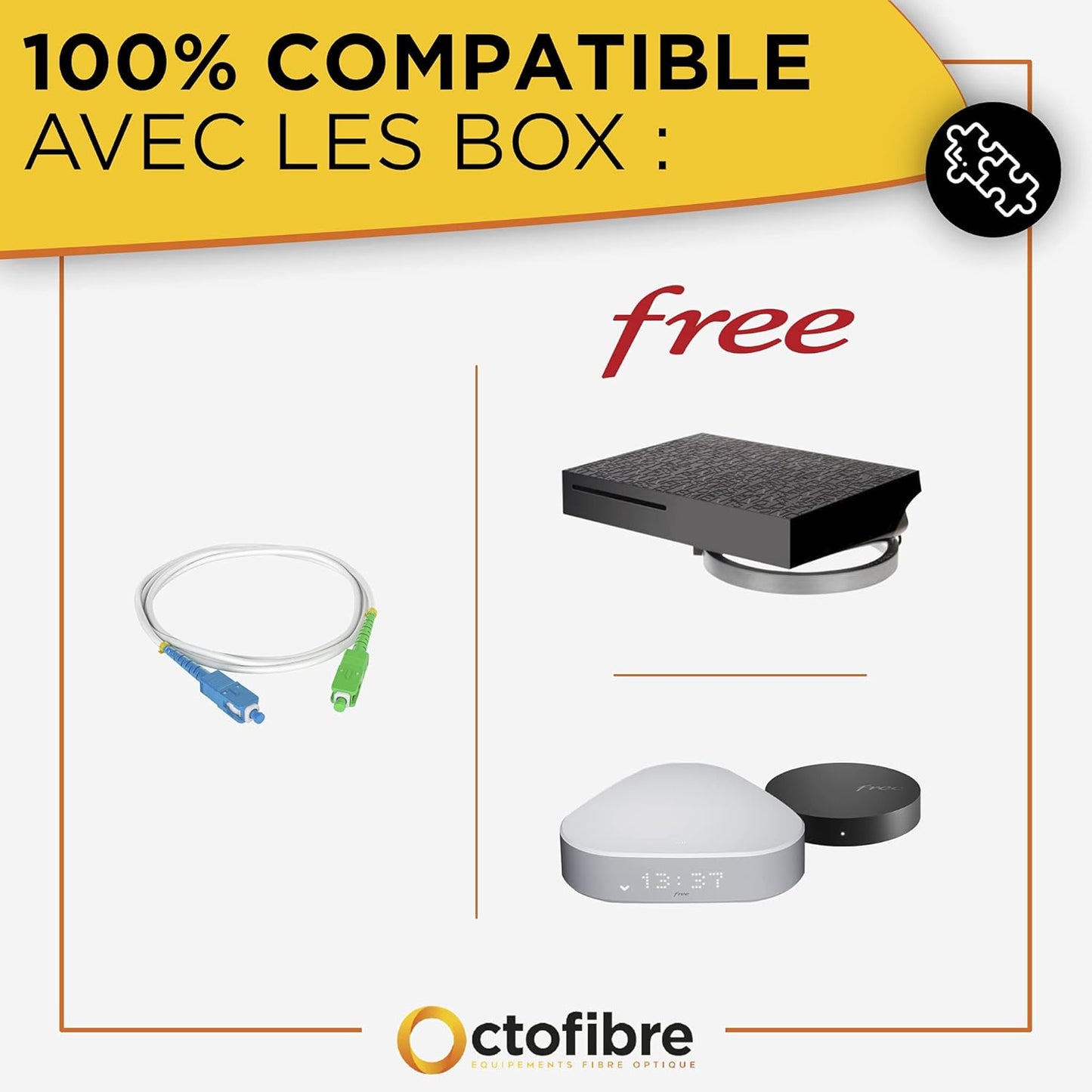 Octofibre - Câble Fibre Optique Freebox - Renforcée avec Blindage Kevlar - Rallonge/Jarretiere Fibre Optique - SC APC vers SC UPC - Garantie 10 Ans