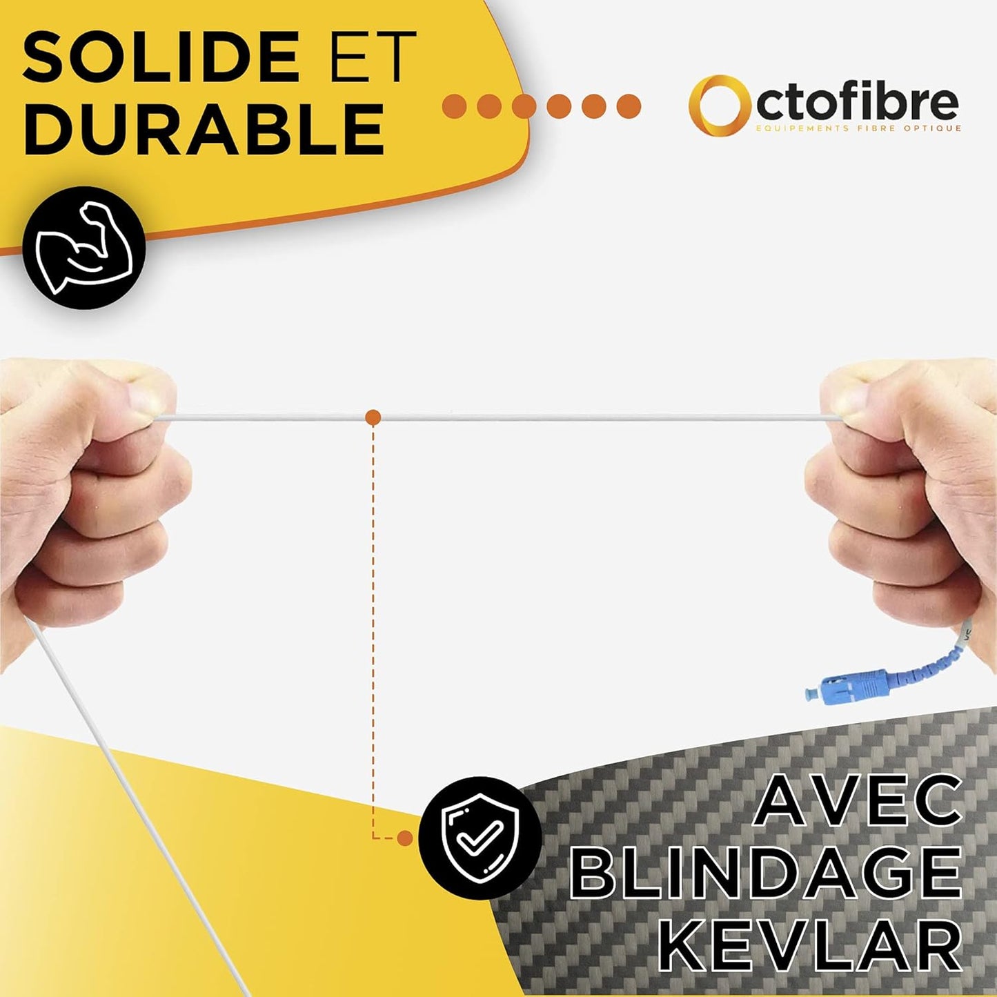 Octofibre - Câble Fibre Optique Freebox - Renforcée avec Blindage Kevlar - Rallonge/Jarretiere Fibre Optique - SC APC vers SC UPC - Garantie 10 Ans